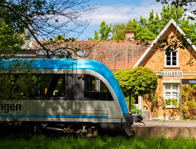 Tågstation i tegel.