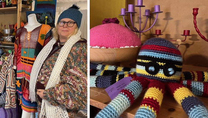 Bild på Eva och hennes virkade alster