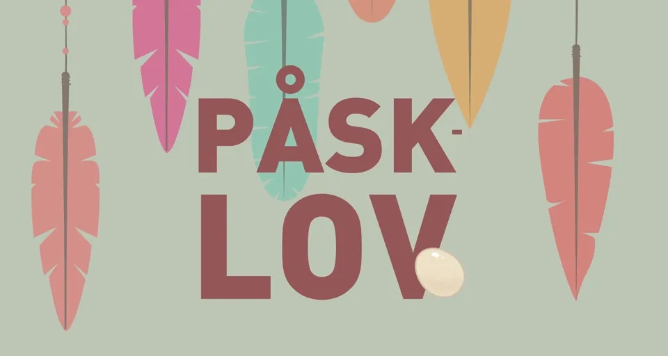 Illustrerad bild för påsklov med fjädrar och ägg