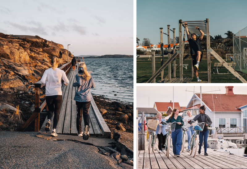 Kollage med bilder på människor som tränar