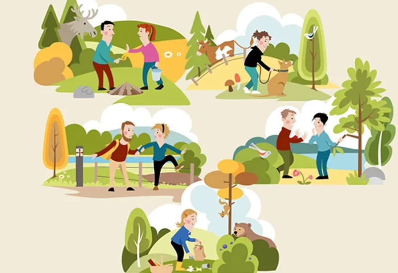illustrerad bild av olika saker att tänka på i naturen