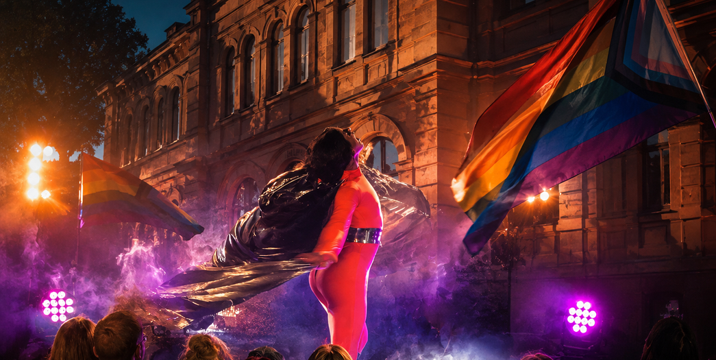Dragqueen som dansar framför Kulturlabbet