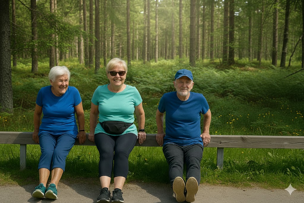 Pop-up för seniorer promenad med styrkeövningar