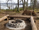 En eldstad mitt i en skog.