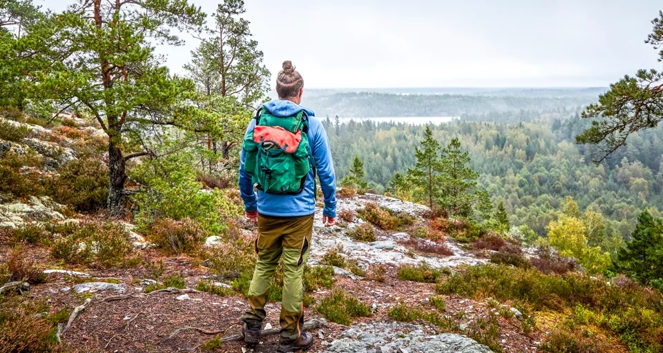 Vandrare på ett berg med utsikt.
