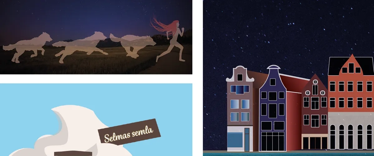 Kollage med konst av Linnéa Svensson