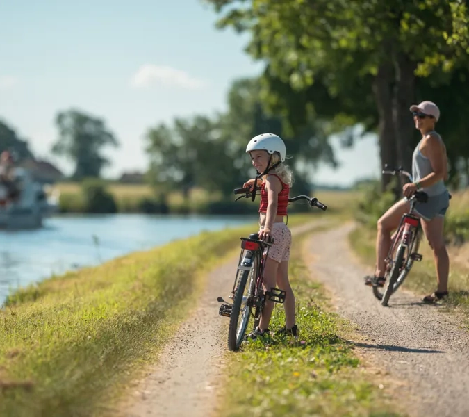A couple of kids riding bikes down a dirt road.