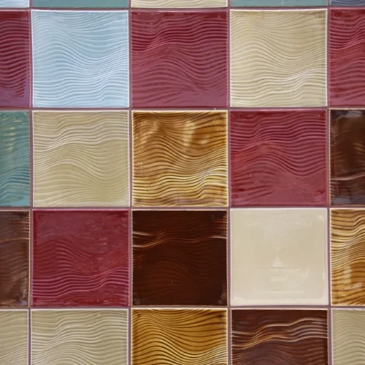 En vägg med kakelplattor i olika färger