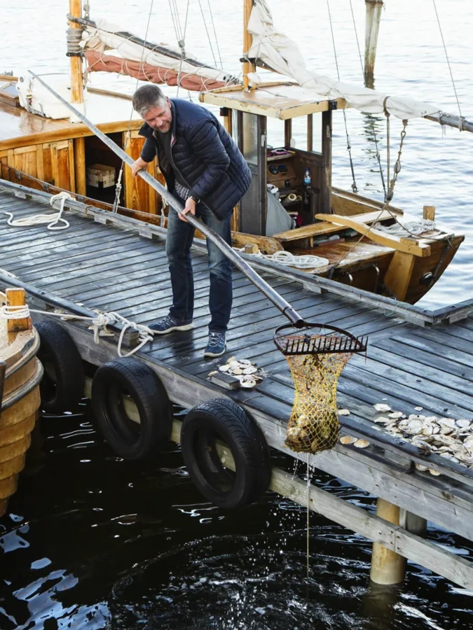 A couple of people that are standing on a dock.