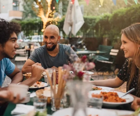 kräftskiva, grupp personer, mat