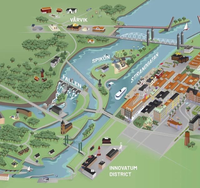 Tecknad karta över Trollhätte Kanalpark