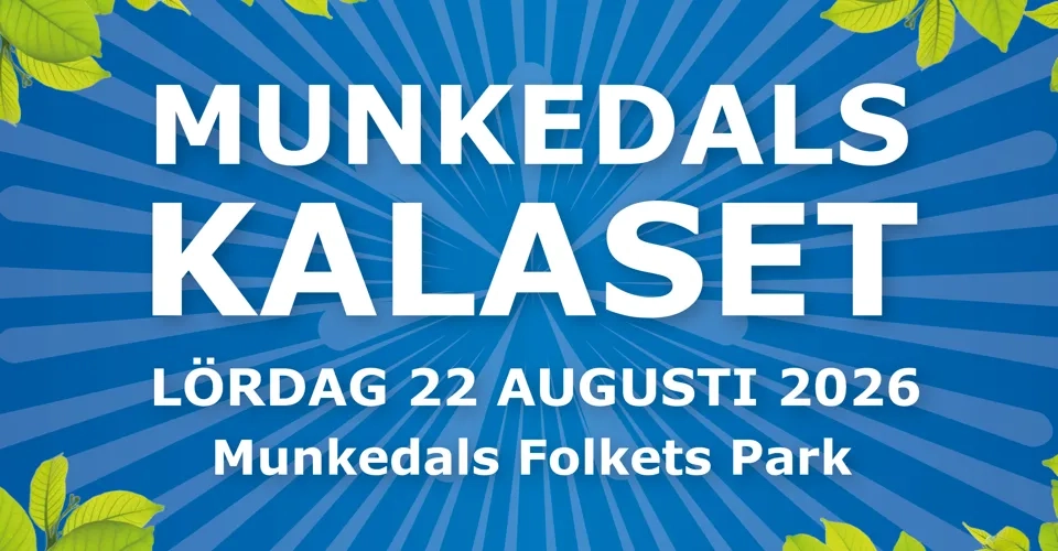 En blå och grön affisch med löv på.