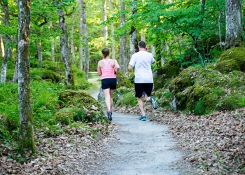Några personer som springer längs en stig.
