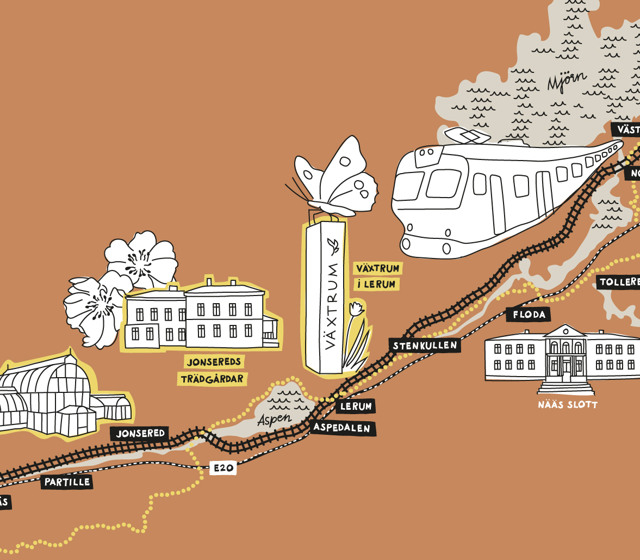 A map of a town with trees and buildings.