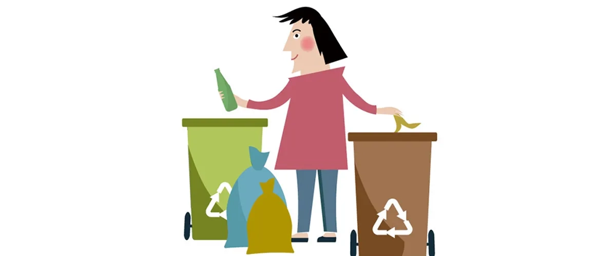 en illustration med en kvinna som sopsorterar