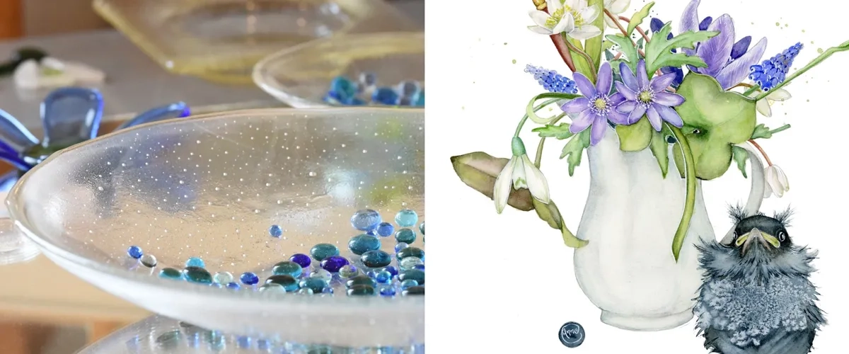 Glas och akvarell av Anne Karlsson
