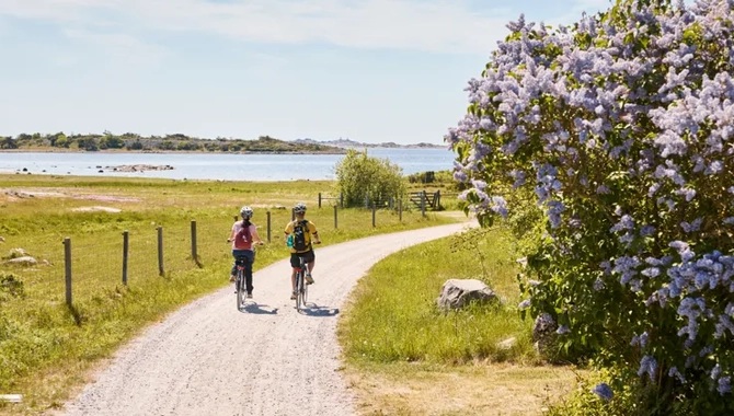 Två personer cyklar på Koster.