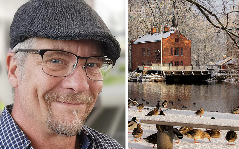 Bild på Per Gyllingberg och fotografi på turbinhusön