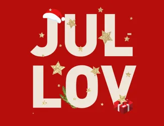 En röd bakgrund med ordet jullov.