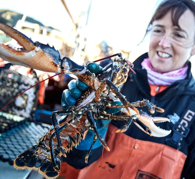 Kvinna håller en hummer.