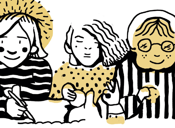 En illustration föreställande tre personer.