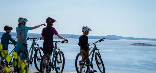 A group of people standing next to each other on top of a mountain.