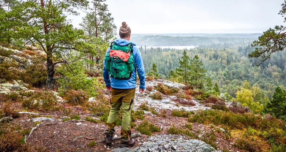 Vandrare på ett berg med utsikt.