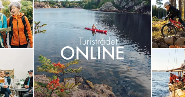 Ett fotocollage med människor på en båt, en man på cykel, en kvinna på en båt och en man.