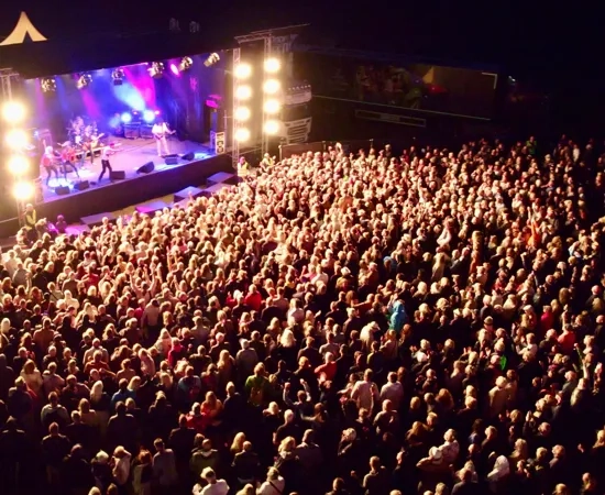 Konsert med stor publik framför en scen