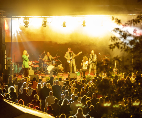 En grupp människor som står och tittar på en scen.