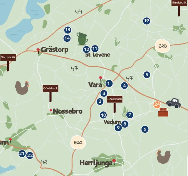 En karta med en massa olika platser på den.