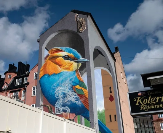 väggmålning på fågel - artscape vänersborg