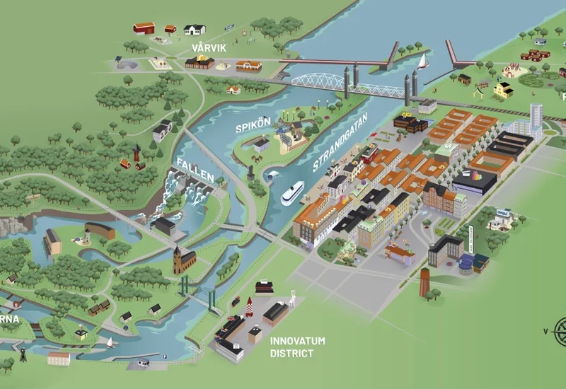 Tecknad karta över Trollhätte Kanalpark