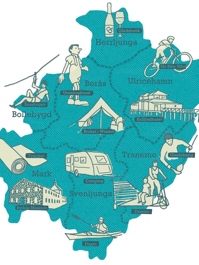 Illustrerad karta över område i Sjuhärad