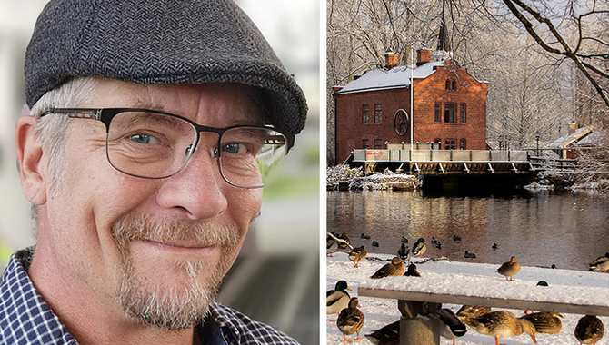 Bild på Per Gyllingberg och fotografi på turbinhusön
