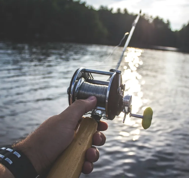 Person som håller ett kastspö vid en sjö