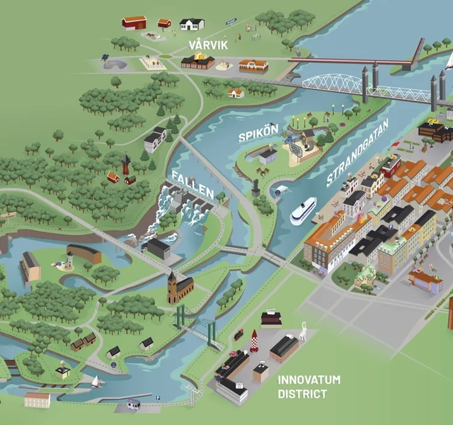 Tecknad karta över Trollhätte Kanalpark