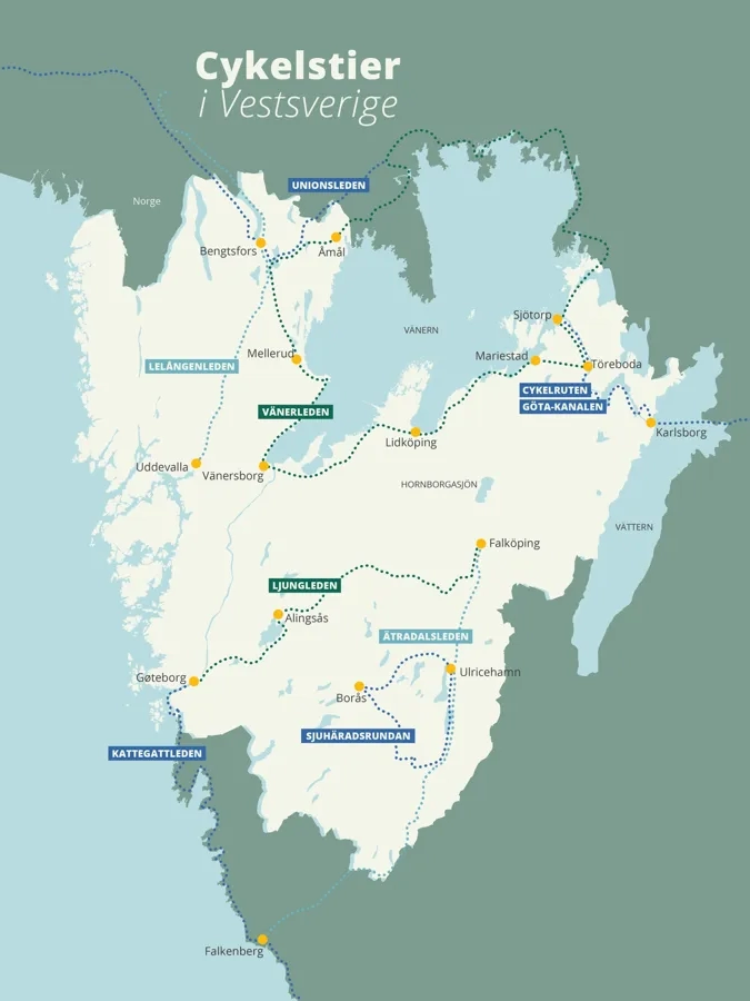 Karta över cykelleder i Västsverige
