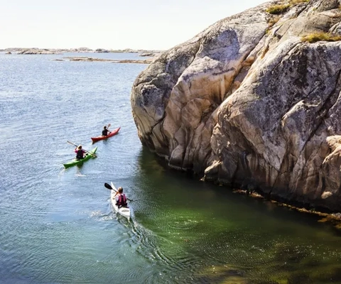 To personer i kanoer padler på vannet.
