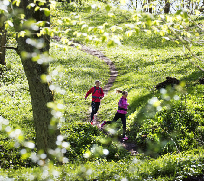 Några människor som går i gräset.