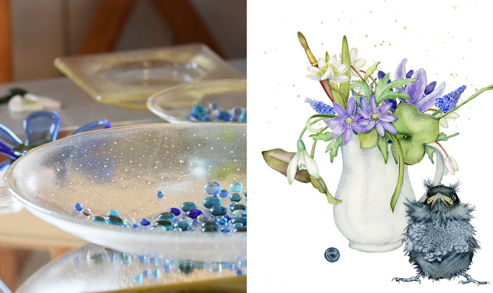 Glas och akvarell av Anne Karlsson