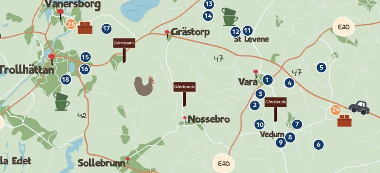 En karta med en massa olika platser på den.