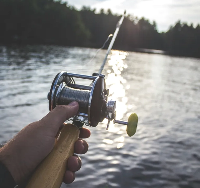 Person som håller ett kastspö vid en sjö