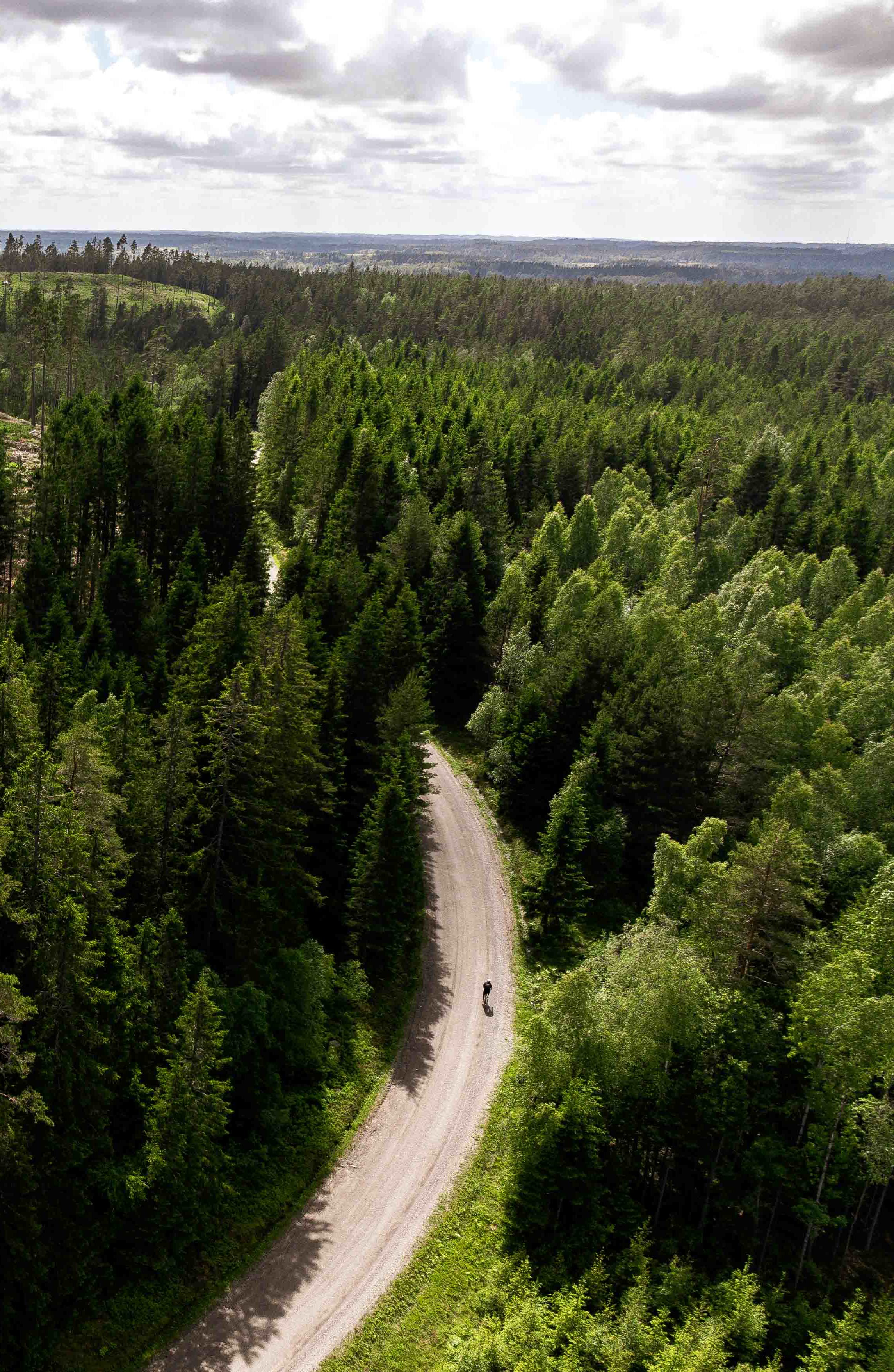 Cycling on gravel roads in a rural environment.