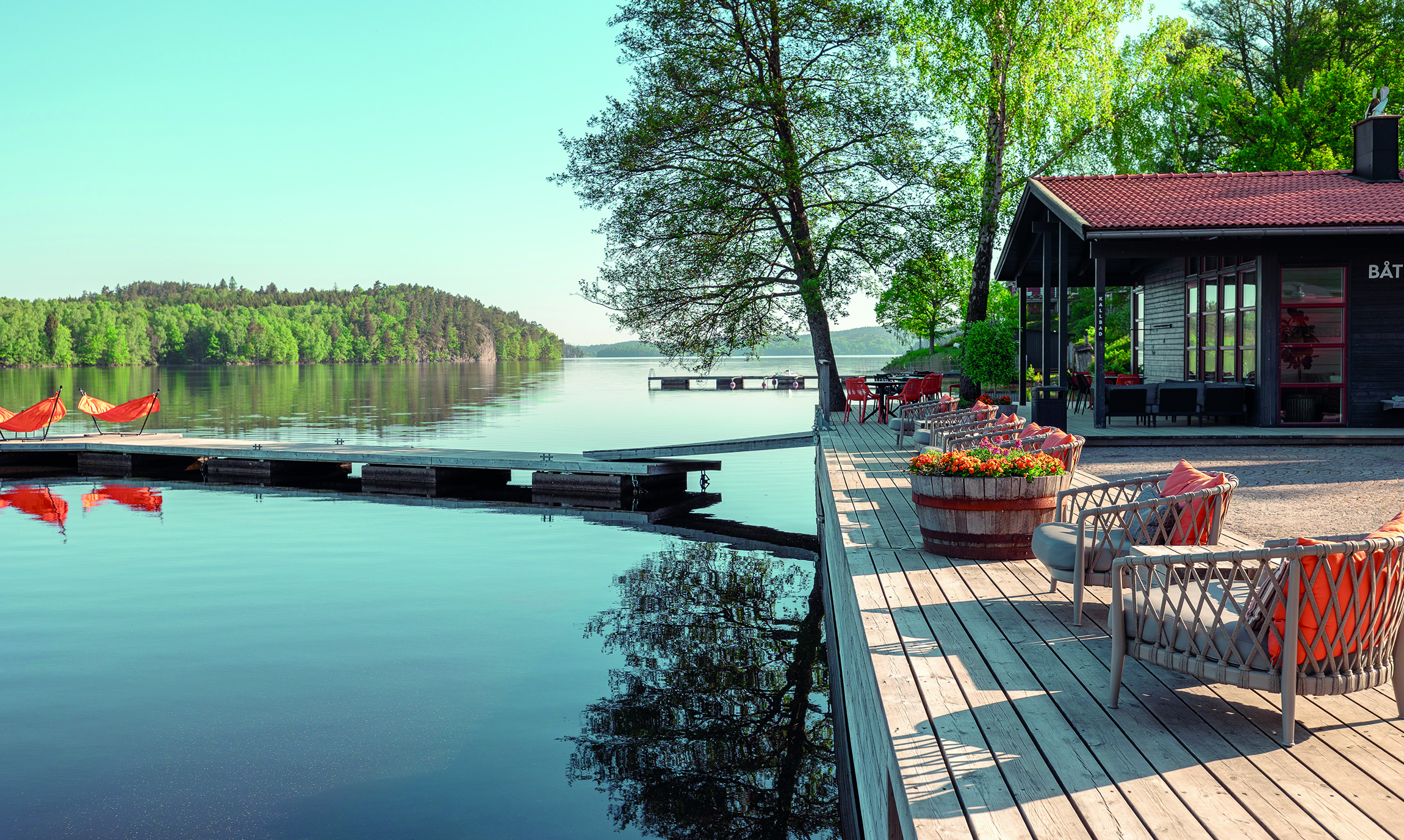 Dock down by Lake Sävelången at Nääs Fabriker