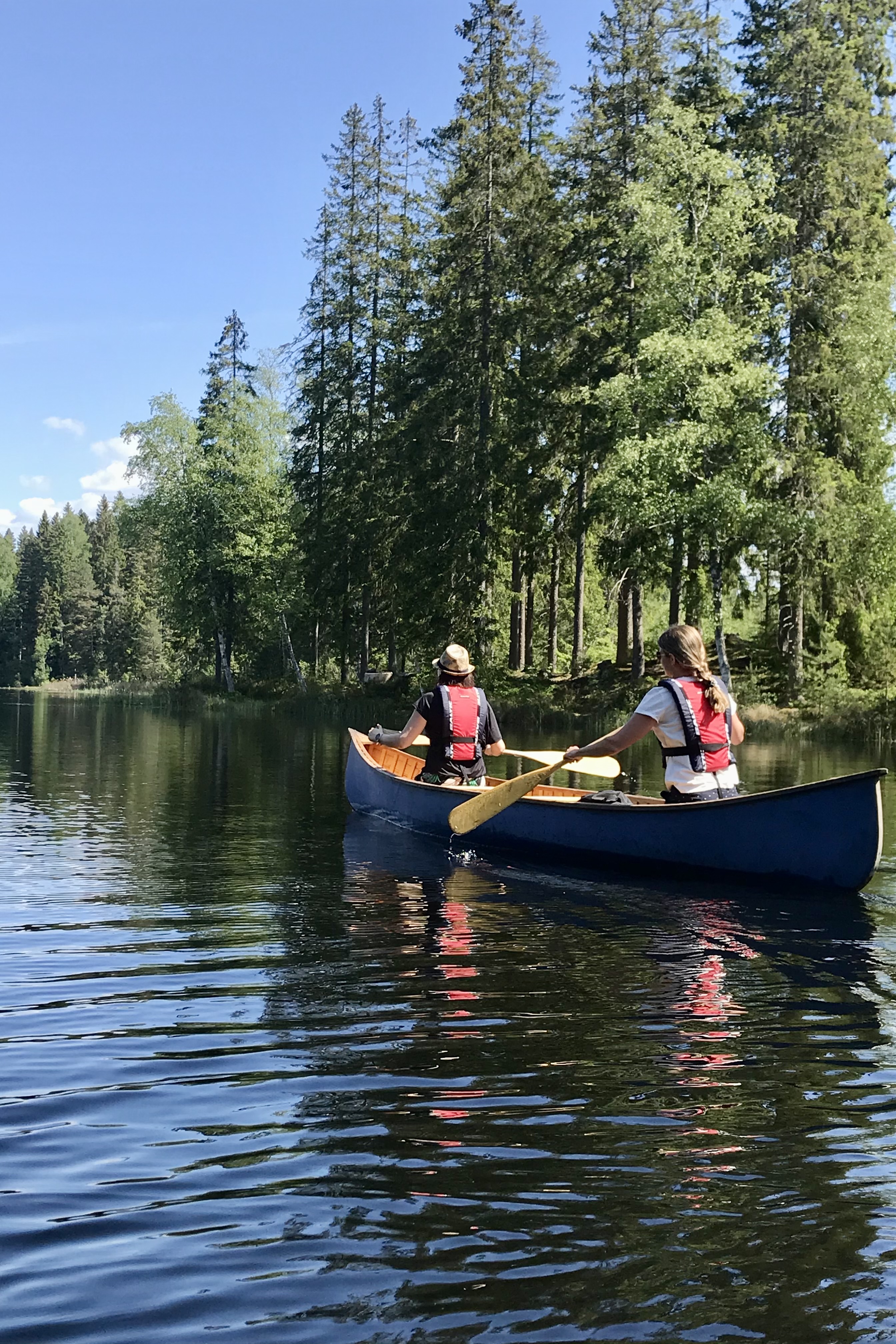 Canoing in wooden canoe