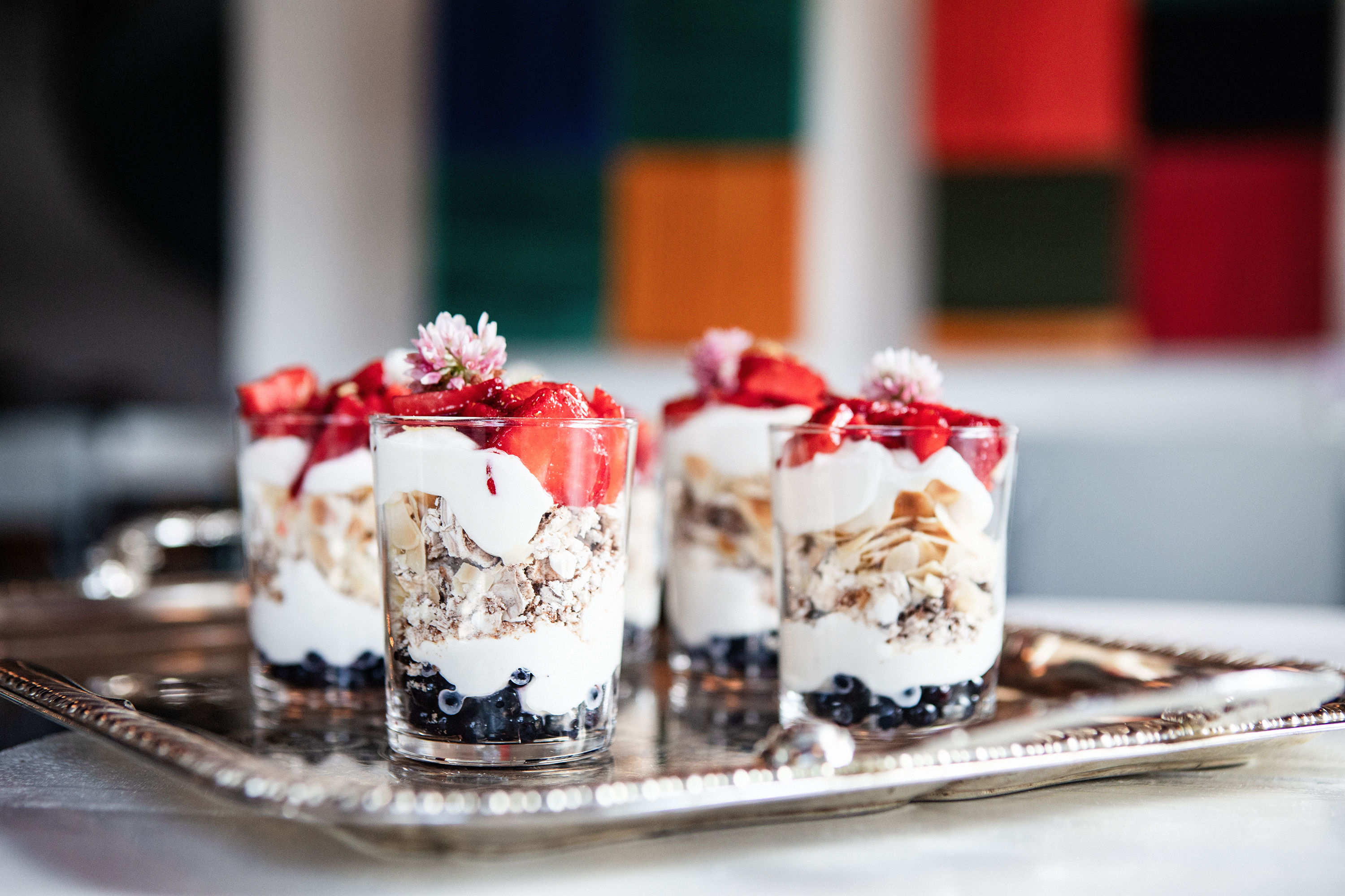 Strawberries with vanilla ice cream.