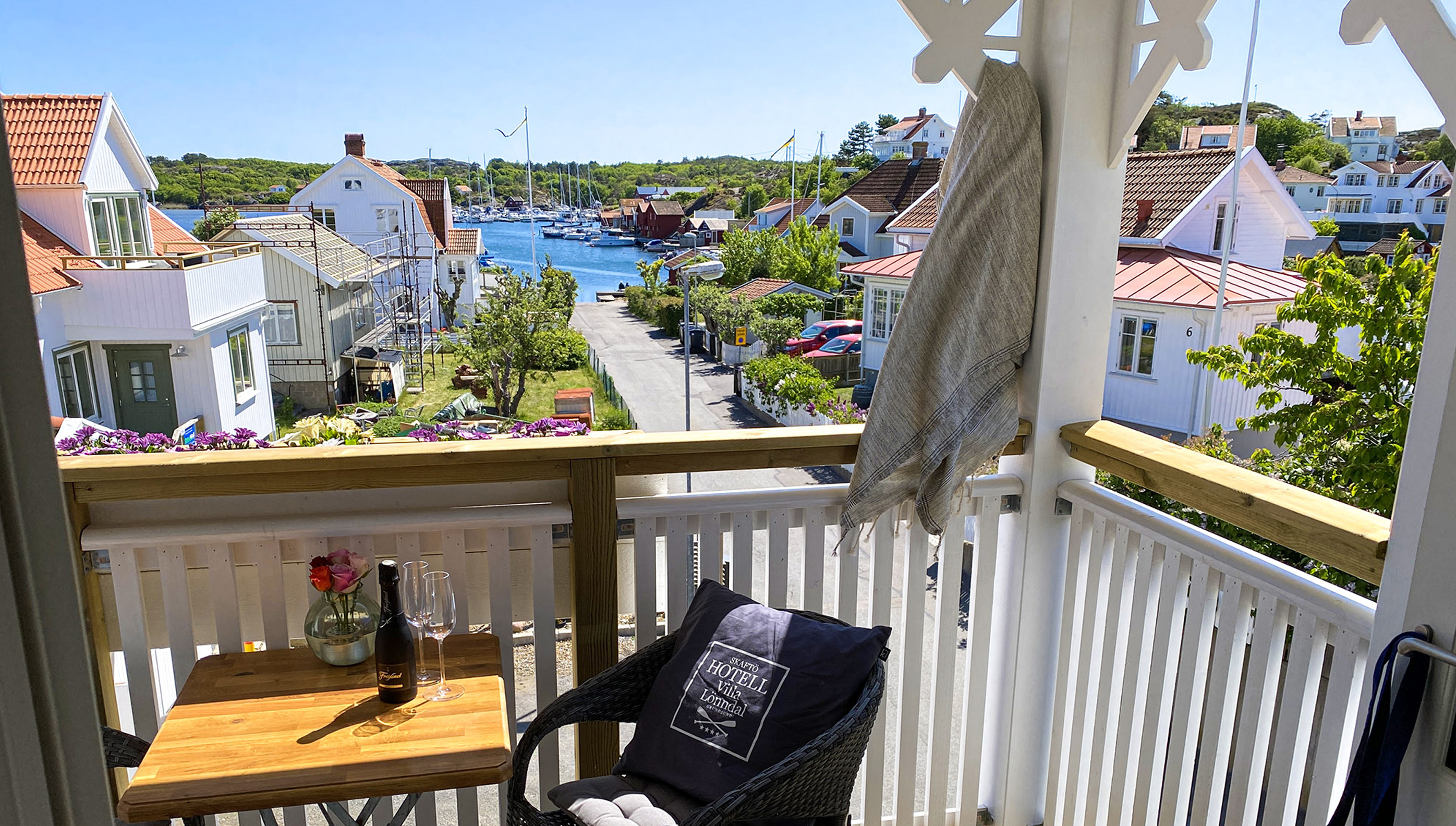 A beautiful seaside view from the balcony at Skaftö Hotell Villa Lönndal