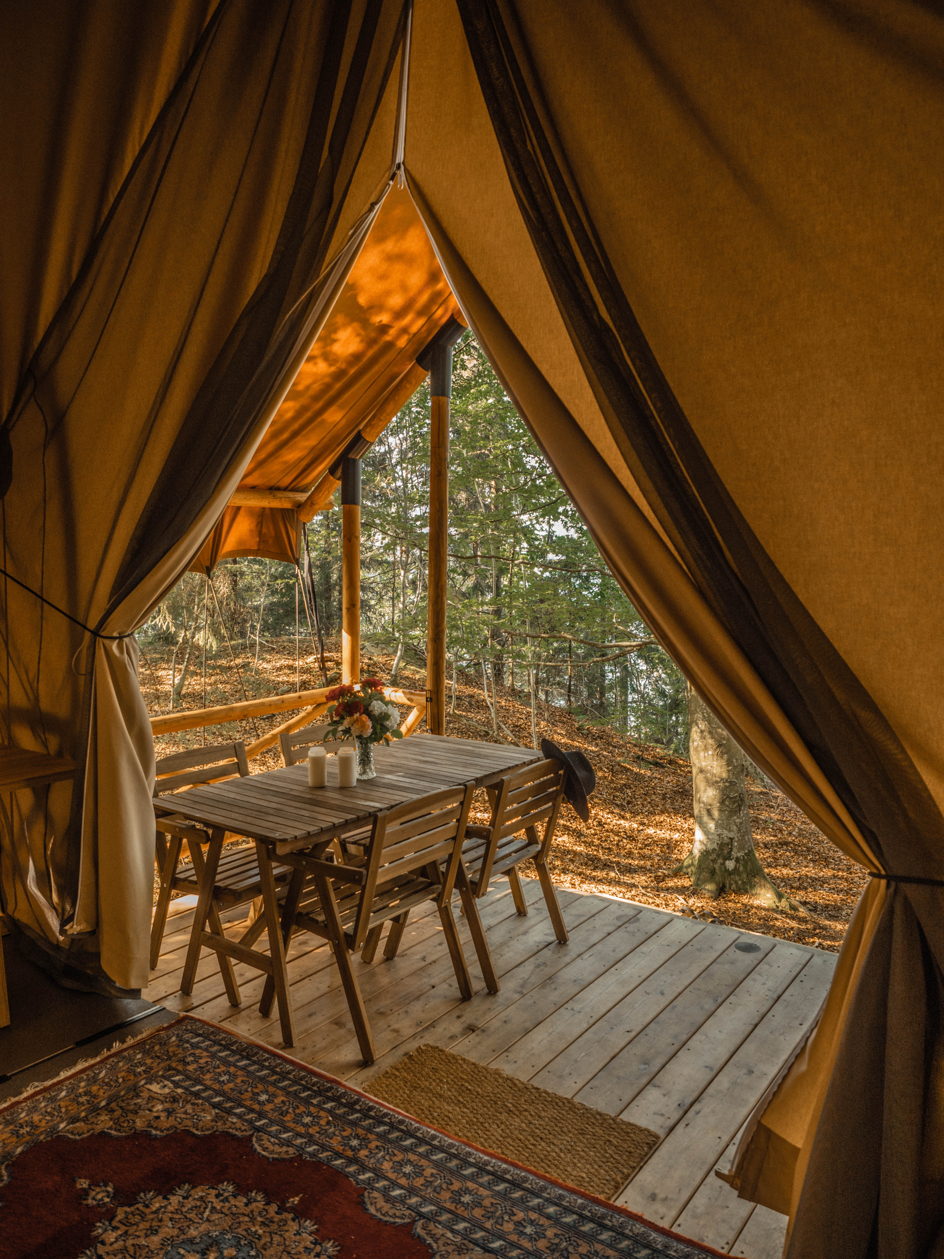 view from inside a tent