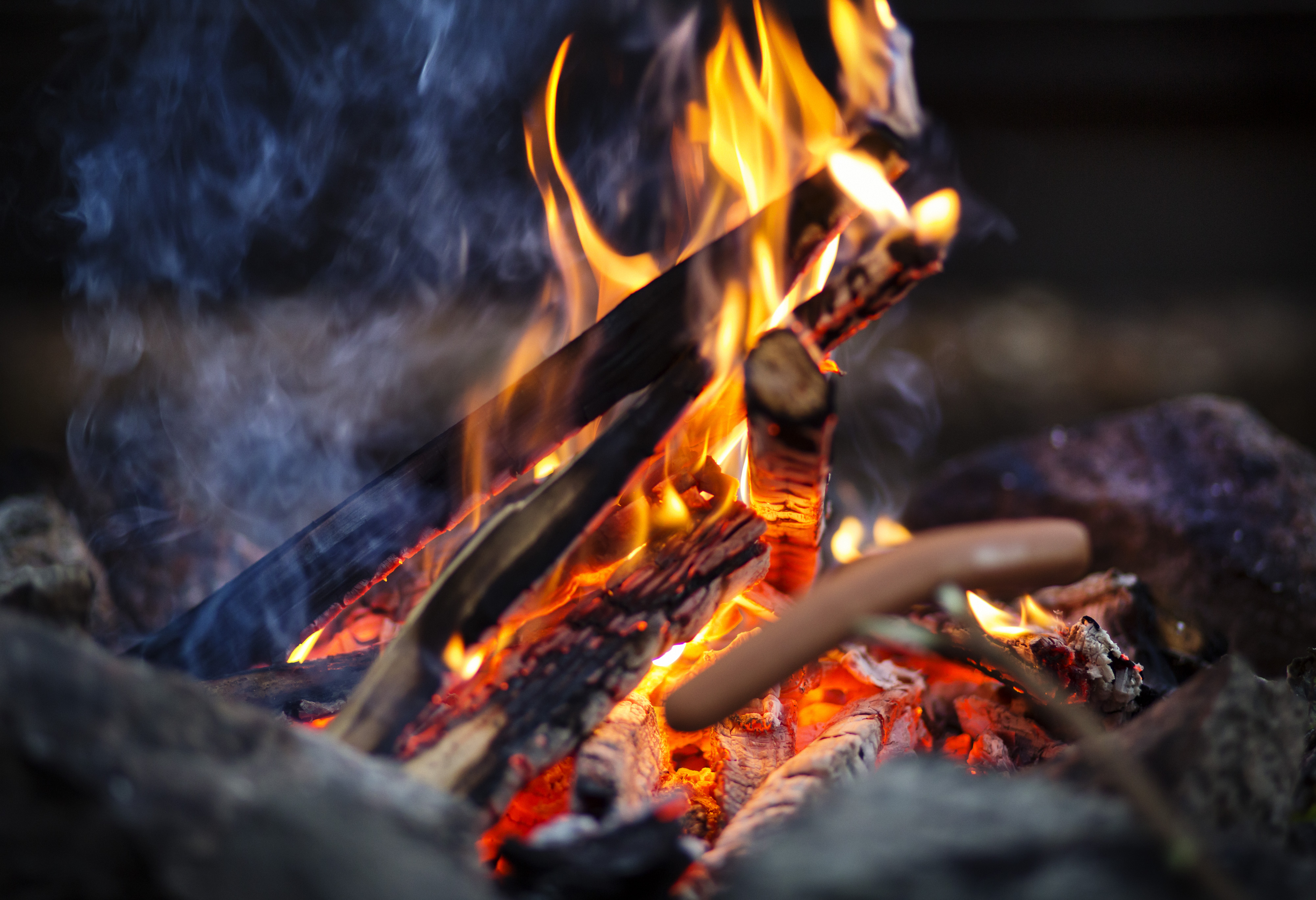 Korv på pinne över lägereld